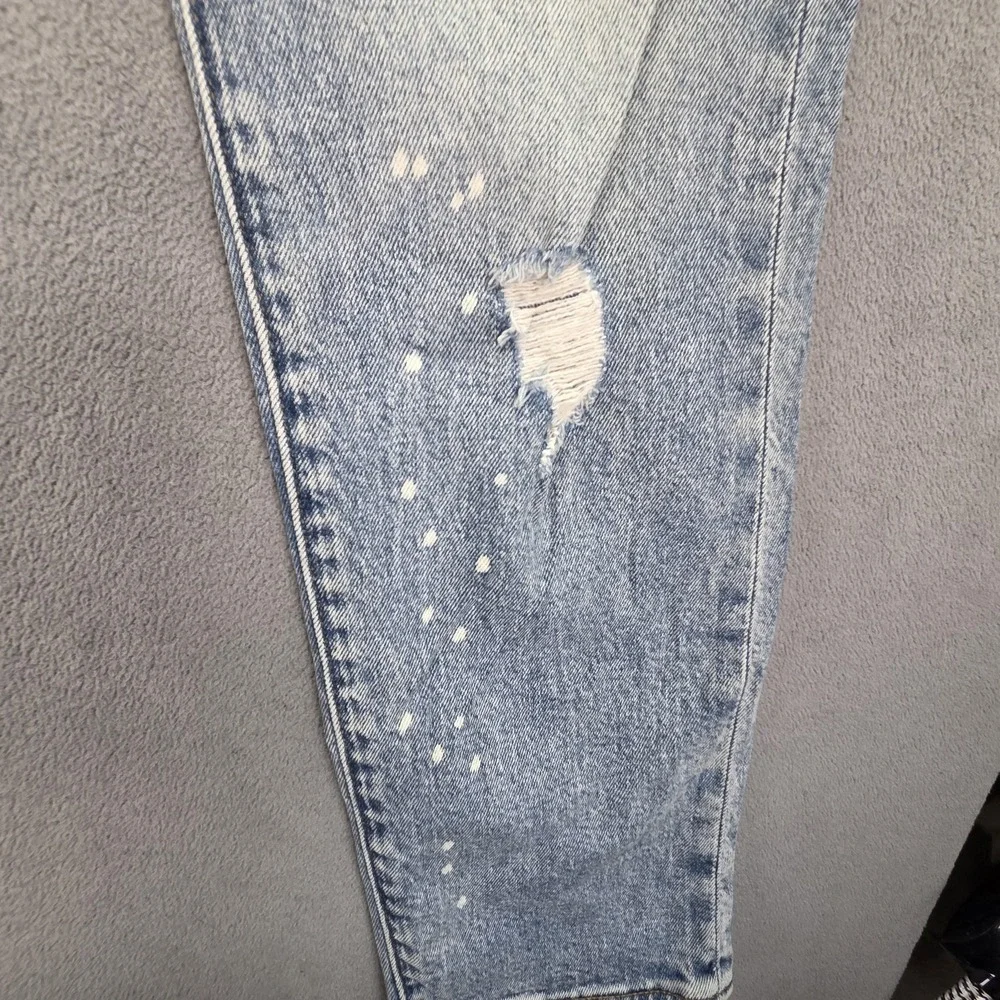 Levis Premium 502 Jeans Mens Selvedge Light Wash‎ Blue Paint Splatter Fits 31x30